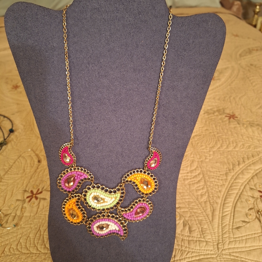Charming Charlie Colorful Paisley Statement Necklace